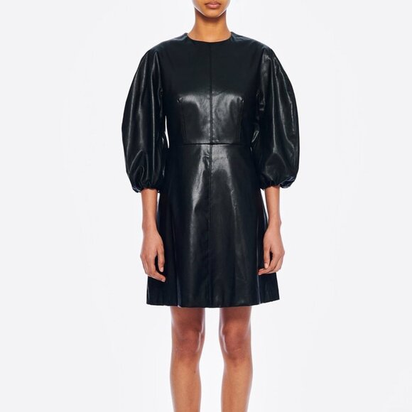 NWT Black Tibi Structured Faux Leather Mini Dress